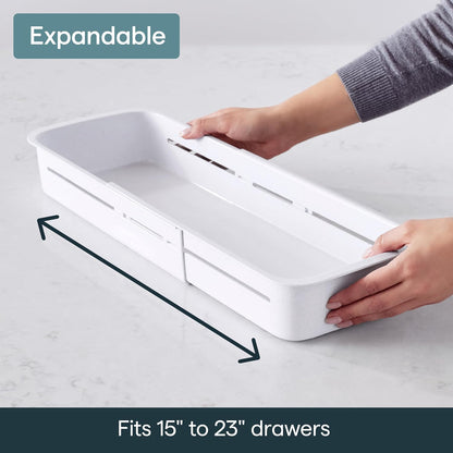 DrawerFit® Sliding Drawer Bin, Expandable and Adjustable Kitchen Storage Organizer, Speckled White