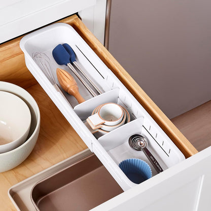 DrawerFit® Sliding Drawer Bin, Expandable and Adjustable Kitchen Storage Organizer, Speckled White