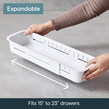 DrawerFit® Sliding Drawer Bin, Expandable and Adjustable Kitchen Storage Organizer, Speckled White
