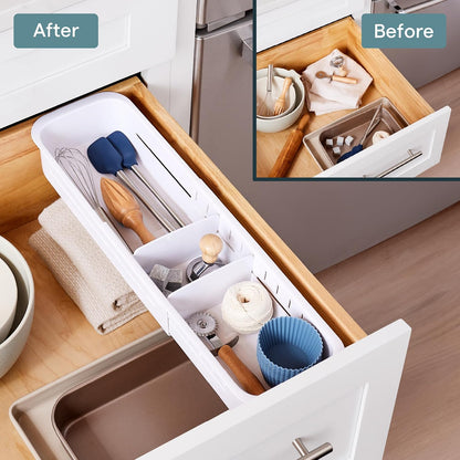 DrawerFit® Sliding Drawer Bin, Expandable and Adjustable Kitchen Storage Organizer, Speckled White