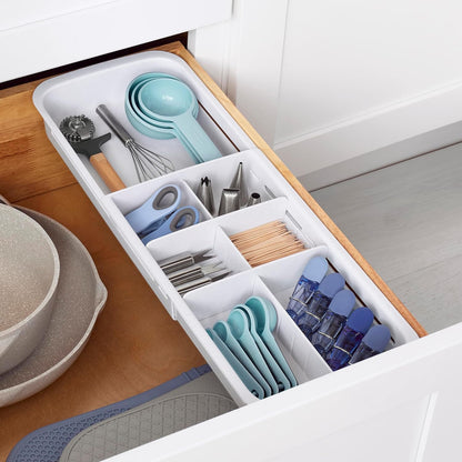 DrawerFit® Sliding Drawer Bin, Expandable and Adjustable Kitchen Storage Organizer, Speckled White