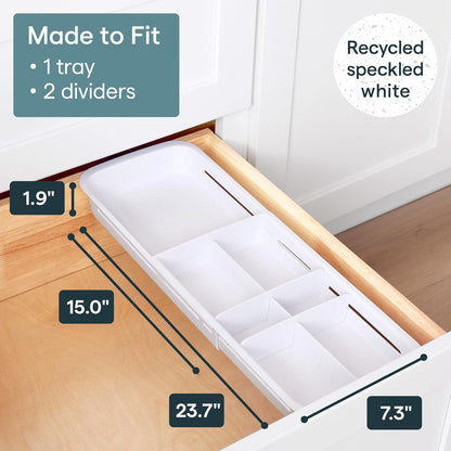 DrawerFit® Sliding Drawer Bin, Expandable and Adjustable Kitchen Storage Organizer, Speckled White
