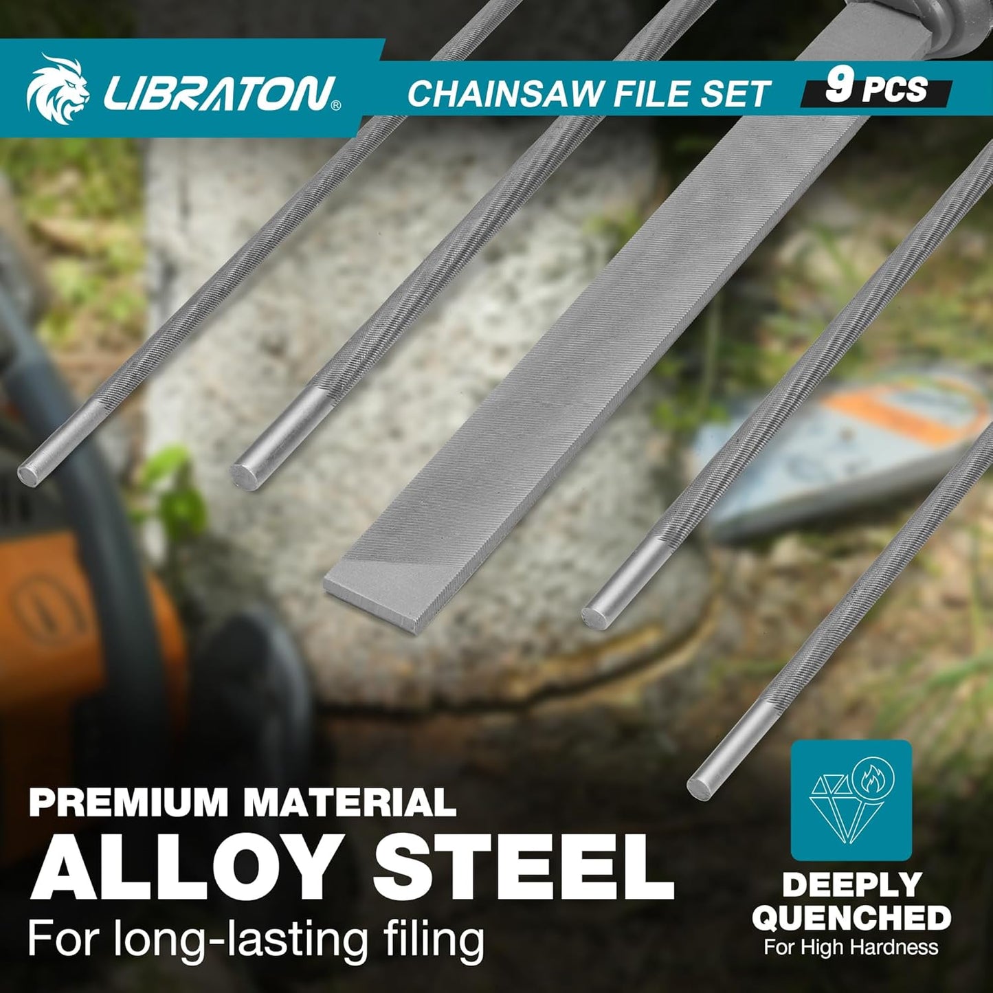 LIBRATON Chainsaw File Set, 5/32", 3/16", 7/32" Chainsaw Sharpener File | Chainsaw Sharpener, Round Saw Chain File, 6" Flat File, Depth Gauge, Filing Guide, Check Gauge, Bar Groove Cleaner, Pouch