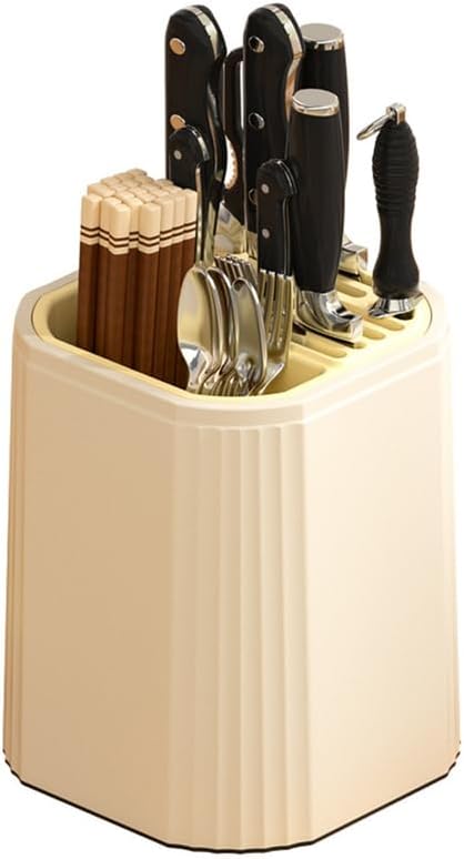 Universal Knife Block Holder -Kitchen Knife Storage Unique Slot Design to Protect Blades, Organizer Detachable for Easy Cleaning, White,Beige