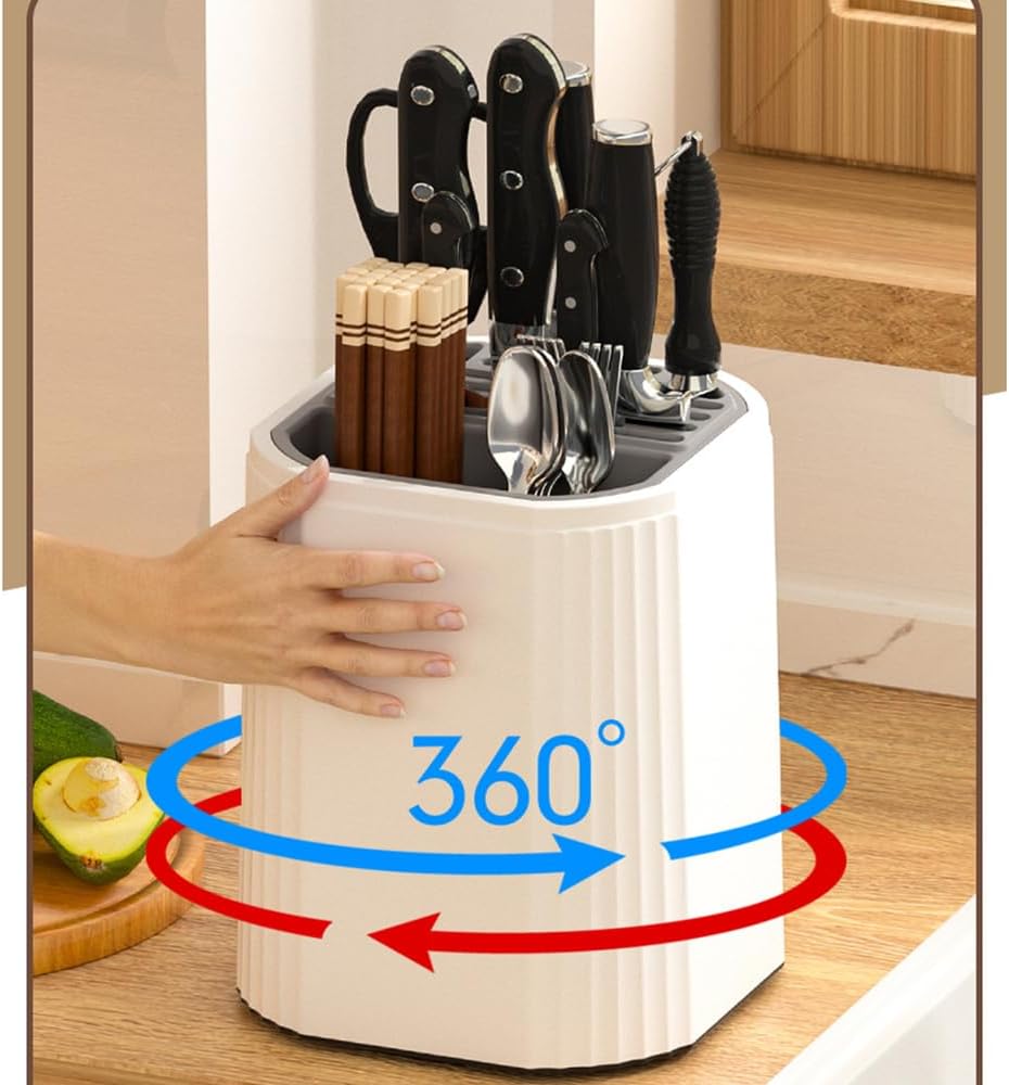 Universal Knife Block Holder -Kitchen Knife Storage Unique Slot Design to Protect Blades, Organizer Detachable for Easy Cleaning, White,Beige