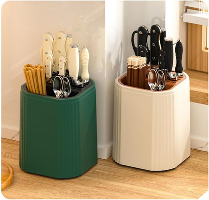 Universal Knife Block Holder -Kitchen Knife Storage Unique Slot Design to Protect Blades, Organizer Detachable for Easy Cleaning, White,Beige