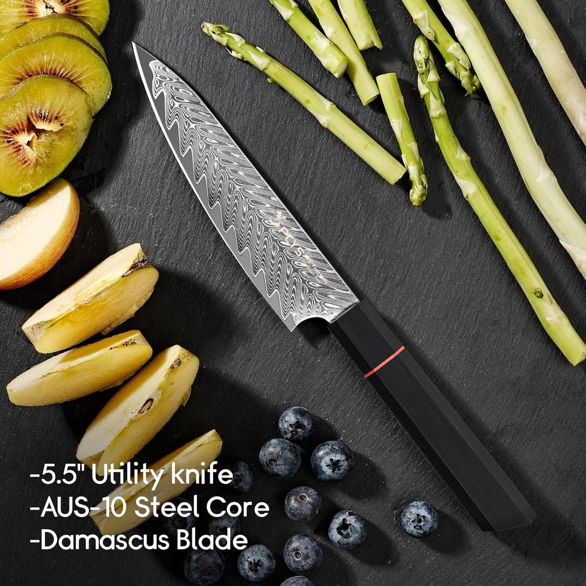 5.5-Inch Japanese Chef Knife - Razor Sharp Damascus Small Kitchen Knife, AUS-10 Steel for Paring Knife with G10 Handle