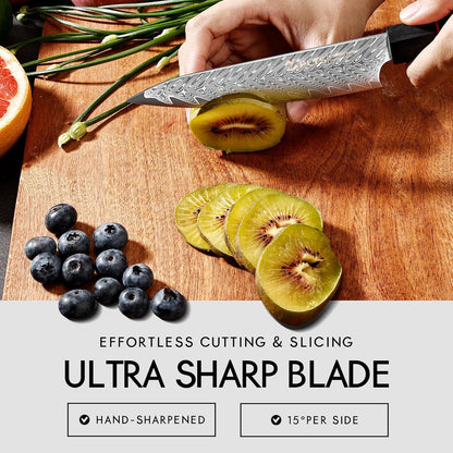 5.5-Inch Japanese Chef Knife - Razor Sharp Damascus Small Kitchen Knife, AUS-10 Steel for Paring Knife with G10 Handle