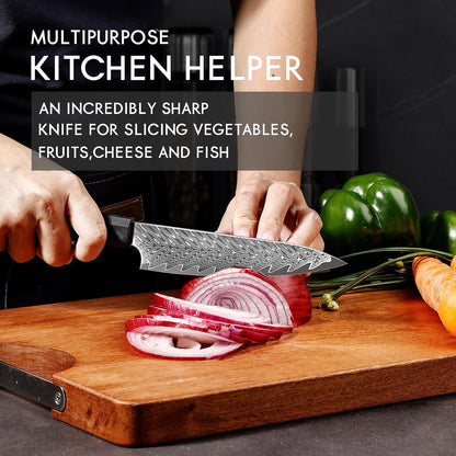 5.5-Inch Japanese Chef Knife - Razor Sharp Damascus Small Kitchen Knife, AUS-10 Steel for Paring Knife with G10 Handle