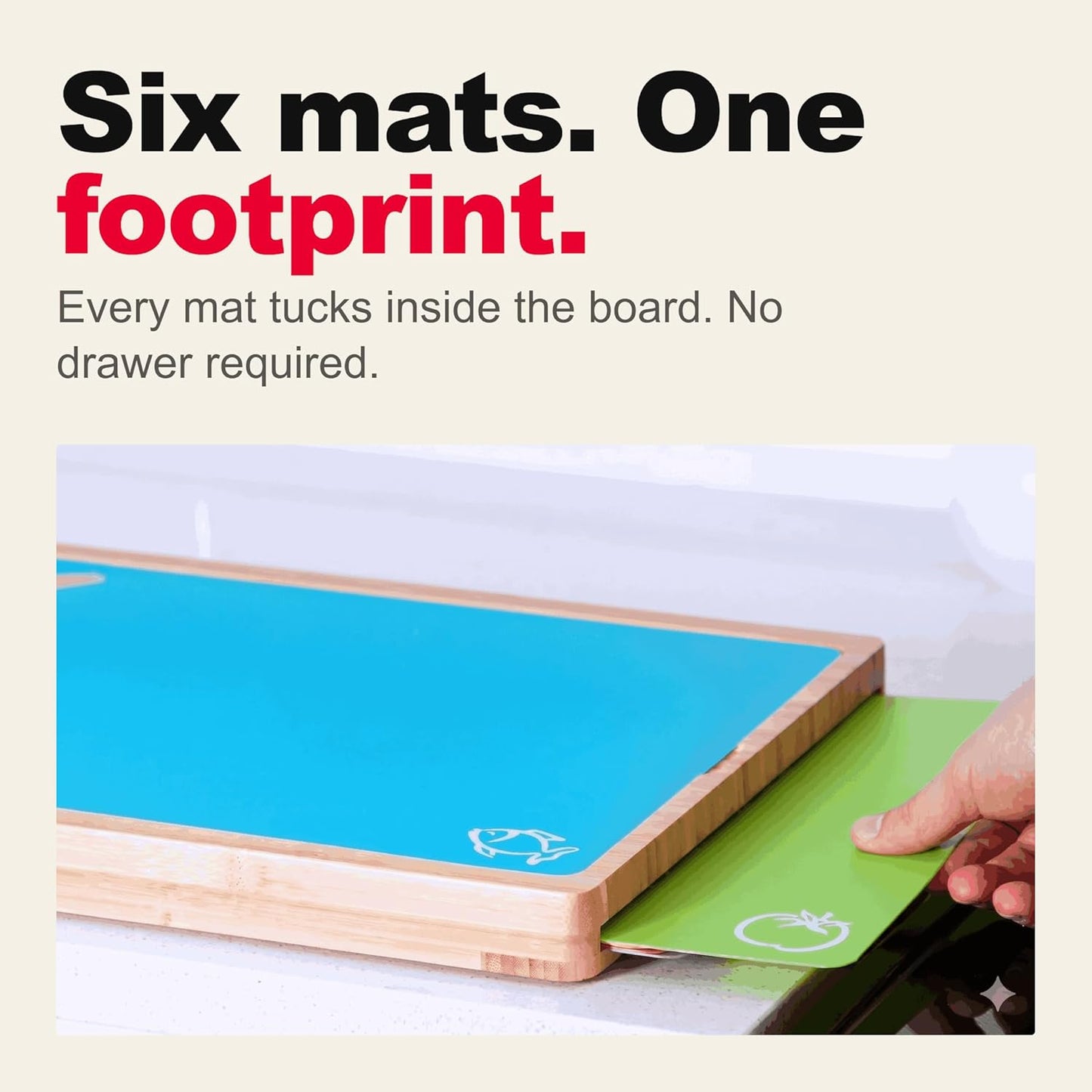 Bamboo Cutting Board Set with 6 Color Coded Flexible Mats Food Icons, BPA-Free Non Slip Easy Clean Cutting Boards for Kitchen with Holder, Dishwasher Safe, Meal Prep & Serving, Large