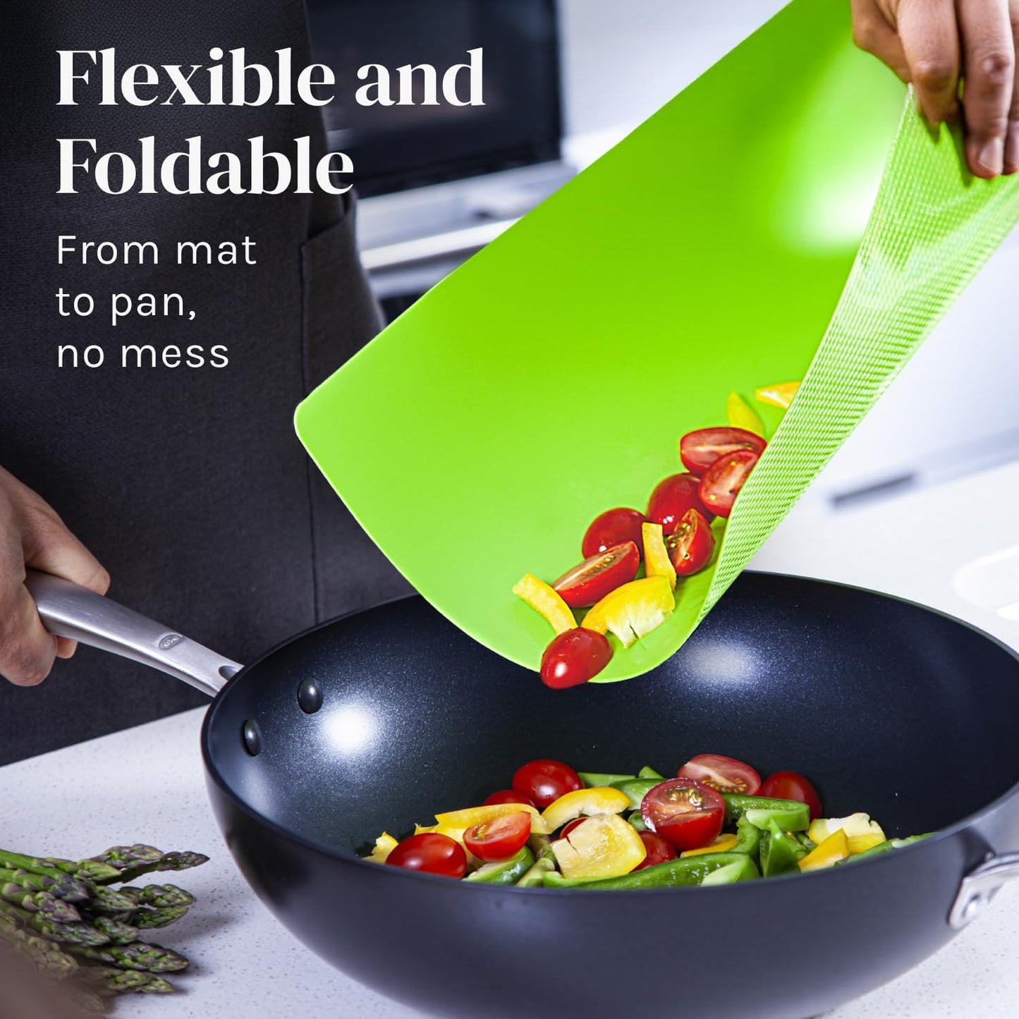 Bamboo Cutting Board Set with 6 Color Coded Flexible Mats Food Icons, BPA-Free Non Slip Easy Clean Cutting Boards for Kitchen with Holder, Dishwasher Safe, Meal Prep & Serving, Large