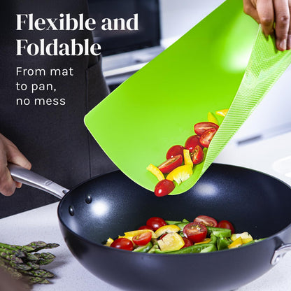 Bamboo Cutting Board Set with 6 Color Coded Flexible Mats Food Icons, BPA-Free Non Slip Easy Clean Cutting Boards for Kitchen with Holder, Dishwasher Safe, Meal Prep & Serving, Large