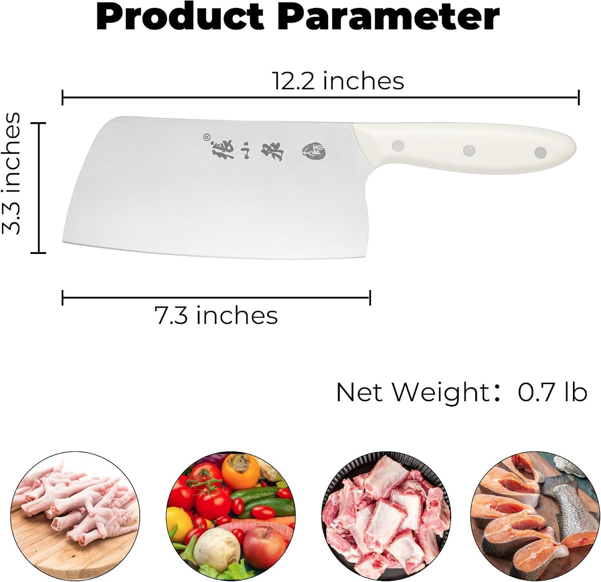 ZHANG XIAO QUAN Chinese Meat Cleaver 7.3”, Heavy Duty Chopper Knife Made by 40Cr13 High Carbon Stainless Steel for Meat Vegetable, Ultra Sharp Chef Knife for Home Kitchen Restaurant