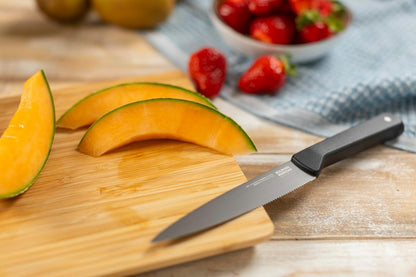 ICED Serrated Utility Knife 5.12 Inch, Ice Hardened German Stainless Steel, Razor Sharp Titanium Coated Blade, Precision Everyday Kitchen Knife