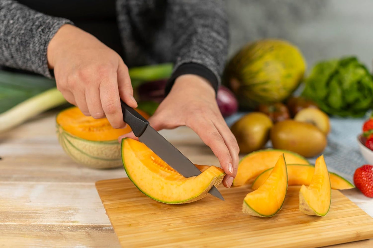 ICED Serrated Utility Knife 5.12 Inch, Ice Hardened German Stainless Steel, Razor Sharp Titanium Coated Blade, Precision Everyday Kitchen Knife
