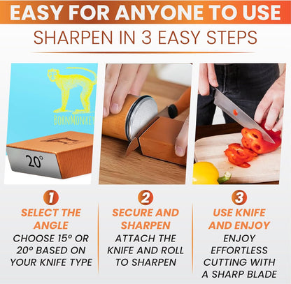 Rolling Knife Sharpener Kit - Magnetic Rolling Sharpener for Knives with 15 & 20 Degree Angles – Rolling Stone Pro Sharpener for Kitchen & Pocket Knives - Ideal Gift for Christmas.
