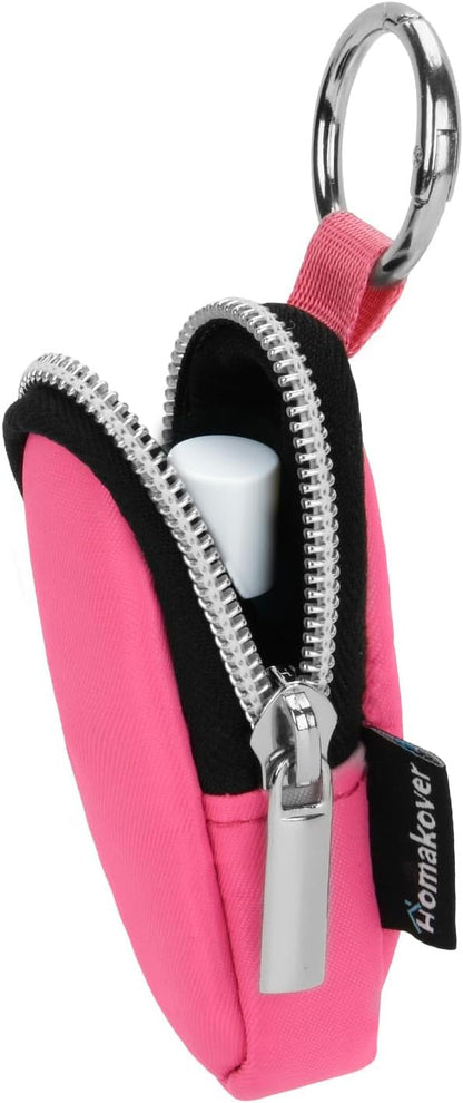 Portable Lip Balm Organizer Case with Keychain, Travel Chapstick Holder Storage Bag, Waterproof Small Cosmetic Organizer, Anti-Lost Lipstick Lip Gloss Sleeve Pouch Keeper Case (Pink, Small)
