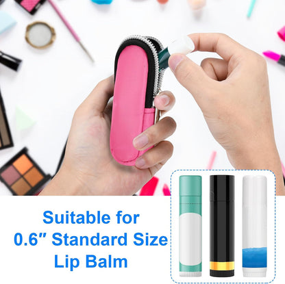 Portable Lip Balm Organizer Case with Keychain, Travel Chapstick Holder Storage Bag, Waterproof Small Cosmetic Organizer, Anti-Lost Lipstick Lip Gloss Sleeve Pouch Keeper Case (Pink, Small)
