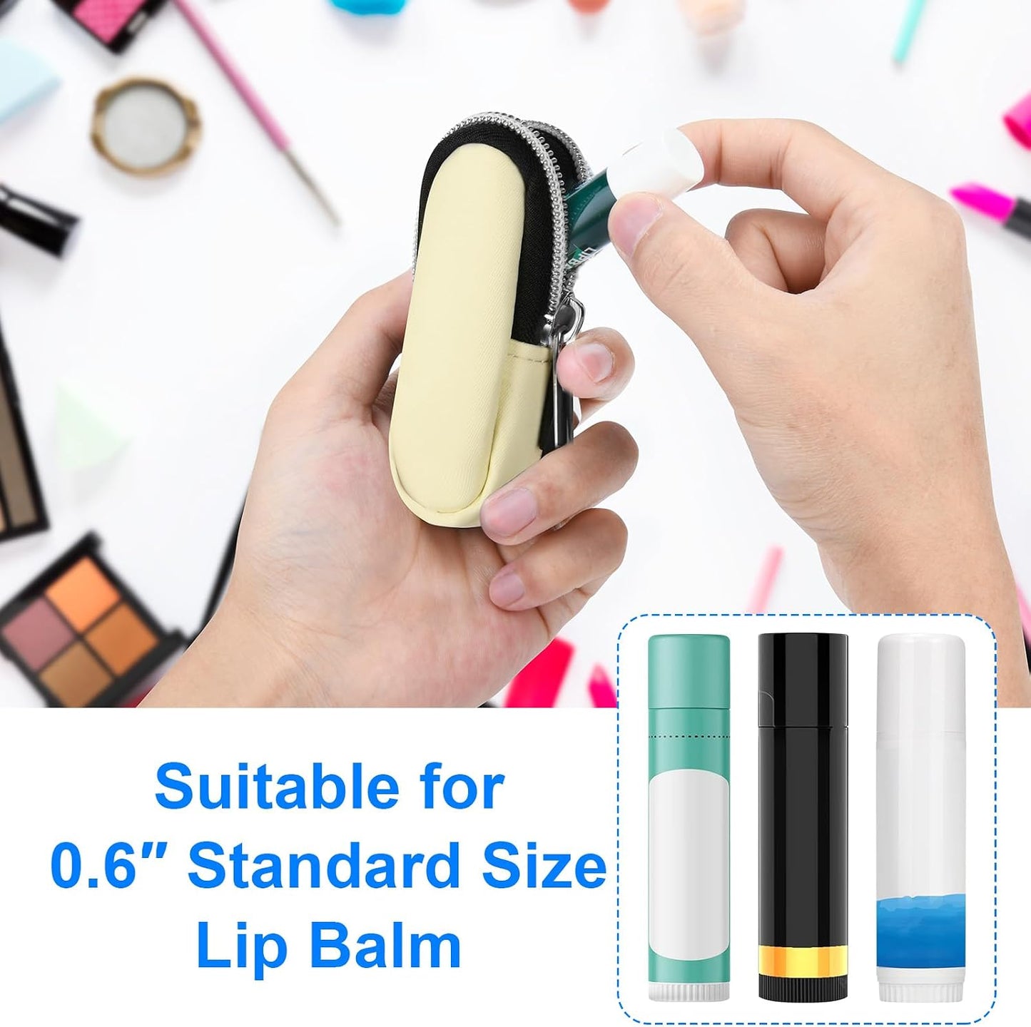 Portable Lip Balm Organizer Case with Keychain, Travel Chapstick Holder Storage Bag, Waterproof Small Cosmetic Organizer, Anti-Lost Lipstick Lip Gloss Sleeve Pouch Keeper Case (Pink, Small)