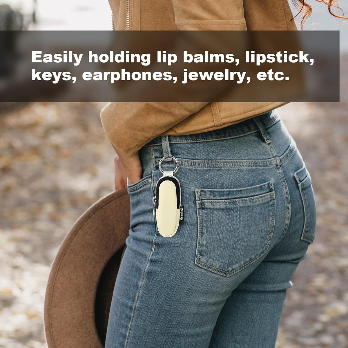 Portable Lip Balm Organizer Case with Keychain, Travel Chapstick Holder Storage Bag, Waterproof Small Cosmetic Organizer, Anti-Lost Lipstick Lip Gloss Sleeve Pouch Keeper Case (Pink, Small)