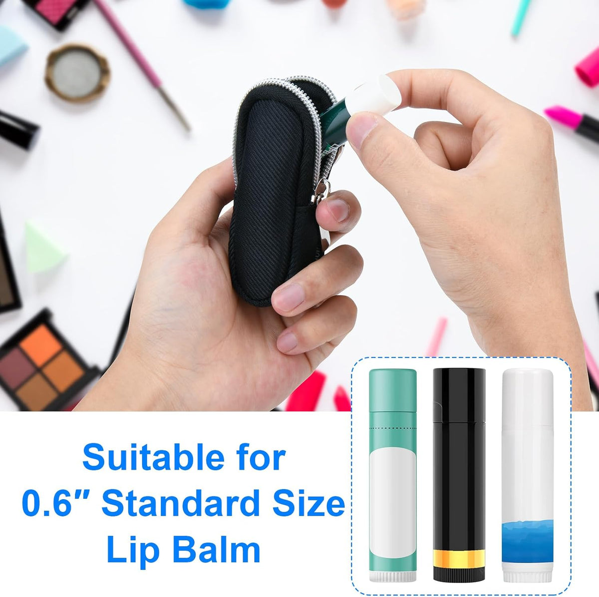 Portable Lip Balm Organizer Case with Keychain, Travel Chapstick Holder Storage Bag, Waterproof Small Cosmetic Organizer, Anti-Lost Lipstick Lip Gloss Sleeve Pouch Keeper Case (Pink, Small)