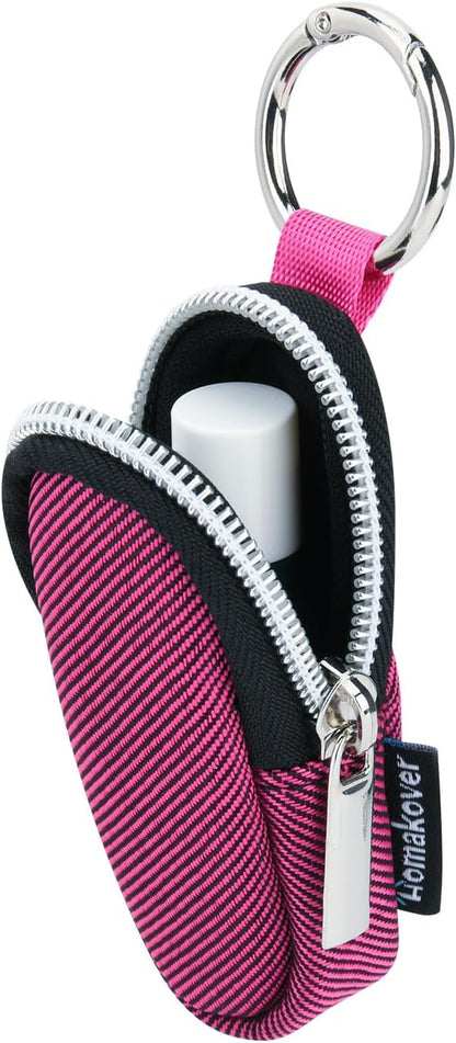 Portable Lip Balm Organizer Case with Keychain, Travel Chapstick Holder Storage Bag, Waterproof Small Cosmetic Organizer, Anti-Lost Lipstick Lip Gloss Sleeve Pouch Keeper Case (Pink, Small)
