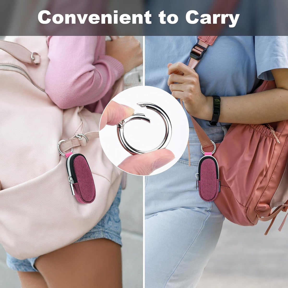 Portable Lip Balm Organizer Case with Keychain, Travel Chapstick Holder Storage Bag, Waterproof Small Cosmetic Organizer, Anti-Lost Lipstick Lip Gloss Sleeve Pouch Keeper Case (Pink, Small)