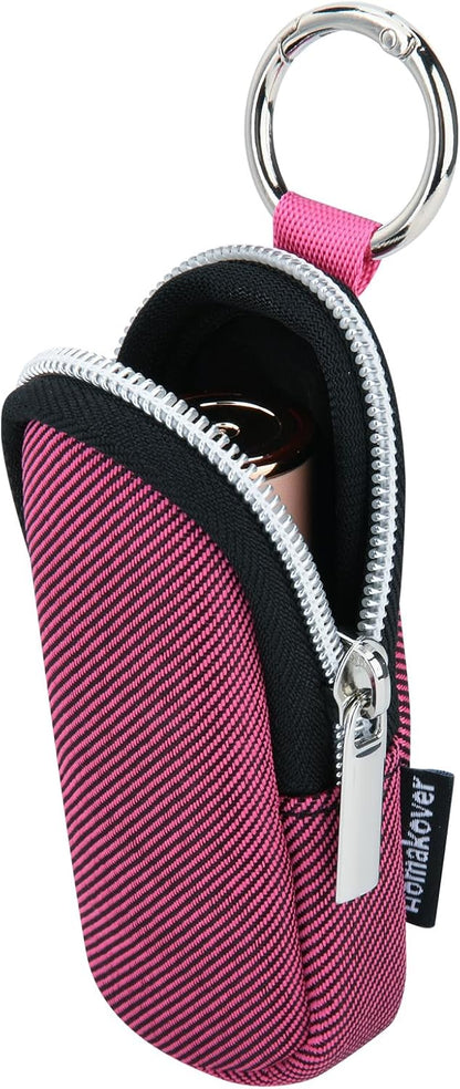 Portable Lip Balm Organizer Case with Keychain, Travel Chapstick Holder Storage Bag, Waterproof Small Cosmetic Organizer, Anti-Lost Lipstick Lip Gloss Sleeve Pouch Keeper Case (Pink, Small)