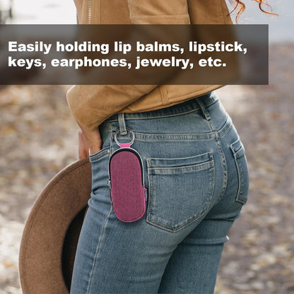 Portable Lip Balm Organizer Case with Keychain, Travel Chapstick Holder Storage Bag, Waterproof Small Cosmetic Organizer, Anti-Lost Lipstick Lip Gloss Sleeve Pouch Keeper Case (Pink, Small)