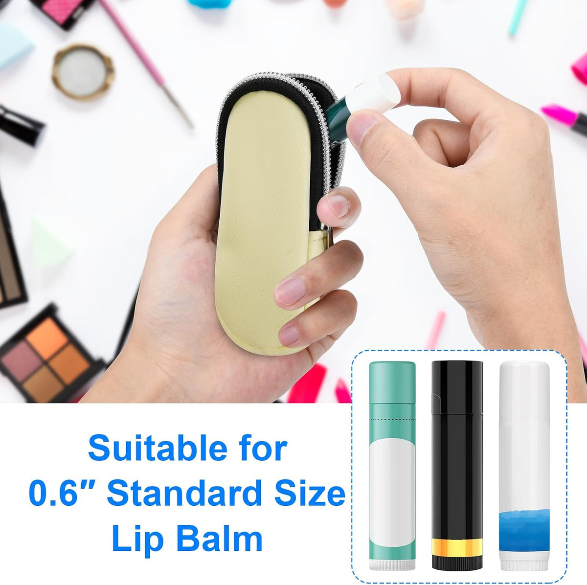 Portable Lip Balm Organizer Case with Keychain, Travel Chapstick Holder Storage Bag, Waterproof Small Cosmetic Organizer, Anti-Lost Lipstick Lip Gloss Sleeve Pouch Keeper Case (Pink, Small)
