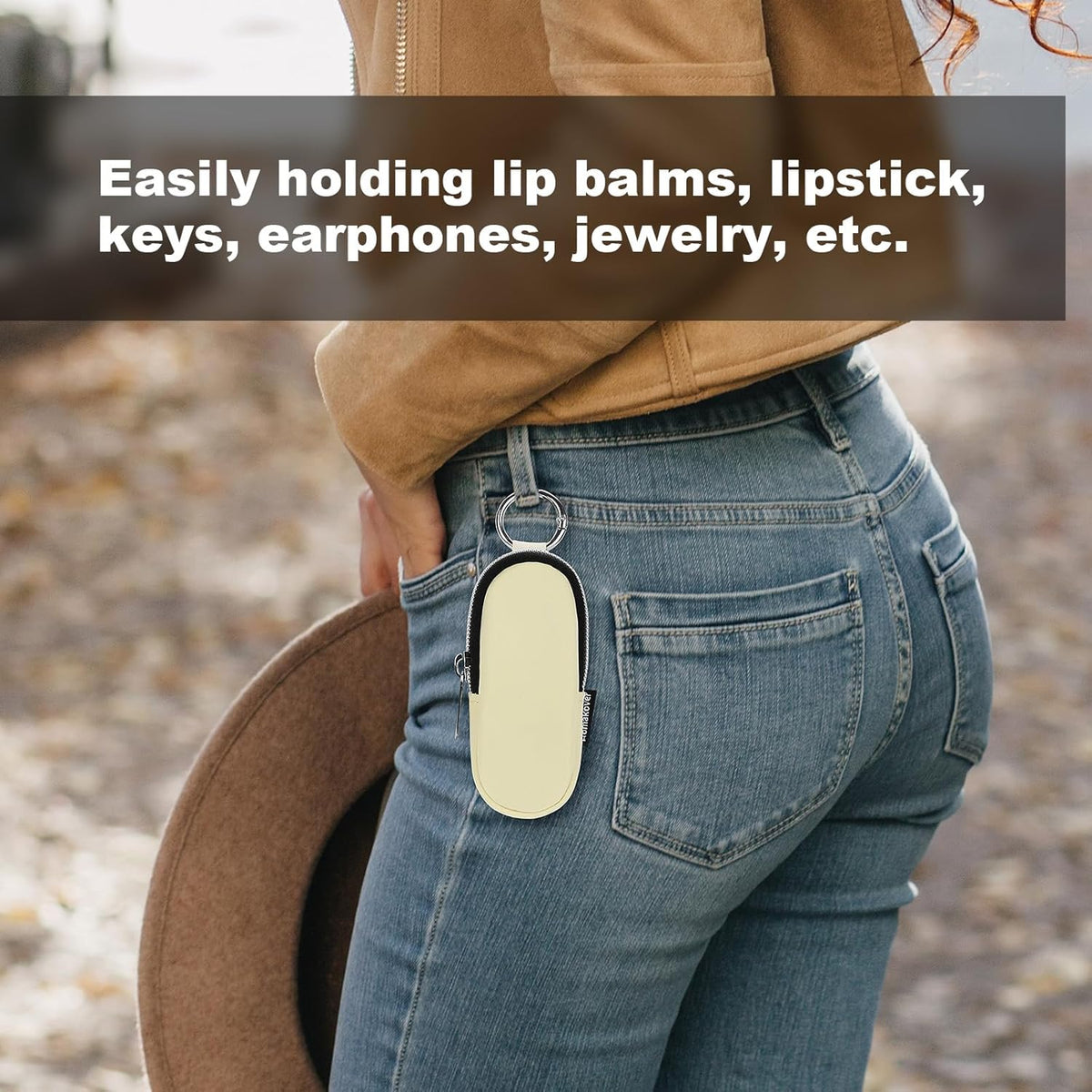 Portable Lip Balm Organizer Case with Keychain, Travel Chapstick Holder Storage Bag, Waterproof Small Cosmetic Organizer, Anti-Lost Lipstick Lip Gloss Sleeve Pouch Keeper Case (Pink, Small)