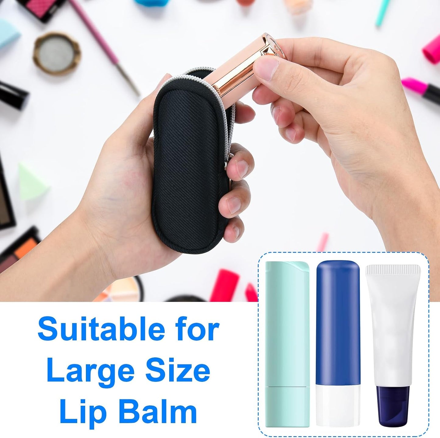 Portable Lip Balm Organizer Case with Keychain, Travel Chapstick Holder Storage Bag, Waterproof Small Cosmetic Organizer, Anti-Lost Lipstick Lip Gloss Sleeve Pouch Keeper Case (Pink, Small)