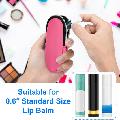 Portable Lip Balm Organizer Case with Keychain, Travel Chapstick Holder Storage Bag, Waterproof Small Cosmetic Organizer, Anti-Lost Lipstick Lip Gloss Sleeve Pouch Keeper Case (Pink, Small)